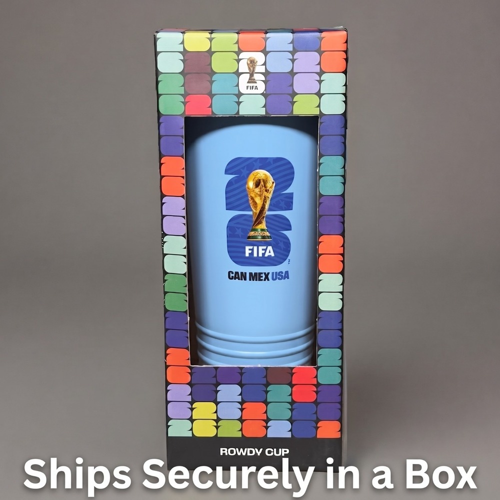 FIFA World Cup 26 Rowdy Cup Tumbler Horn Noisemaker 24oz Light Blue CAN MEX USA